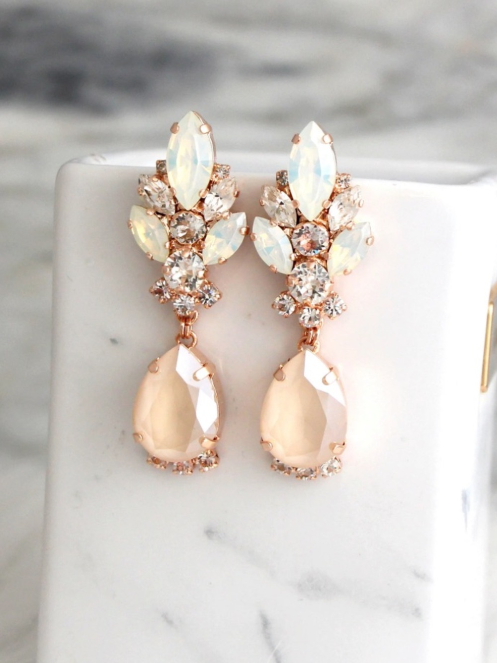 Chandelier bridal earrings cream opal